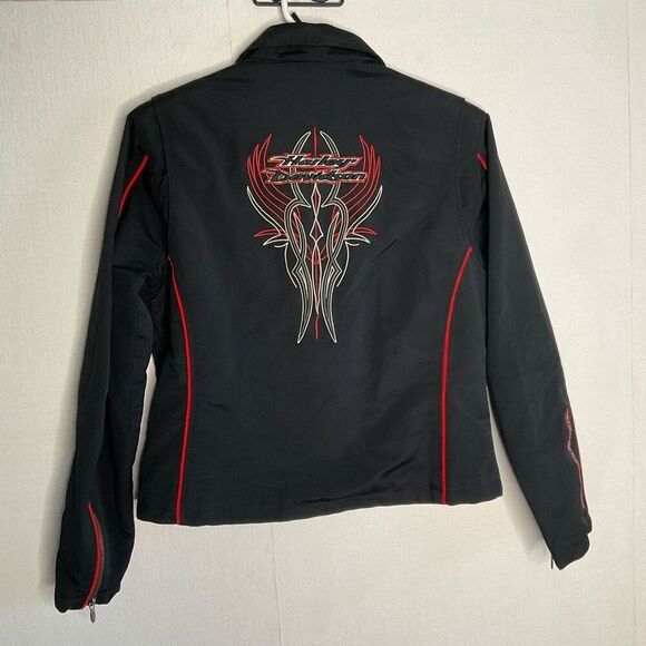 Harley-Davidson Riding Jacket women Medium Black Red Asymmetrical Zip Motorcycle - Picture 7 of 9